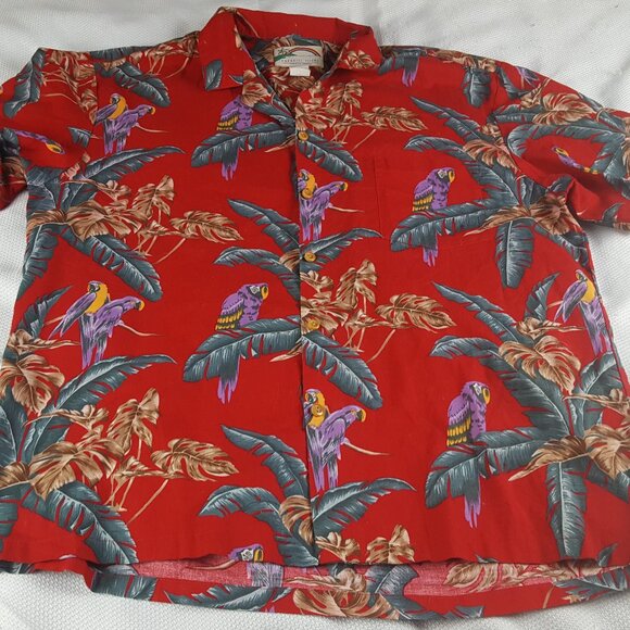 Paradise Found Shirt Mens XL Red Magnum PI Tom Selleck Parrot 80s Hawaiian